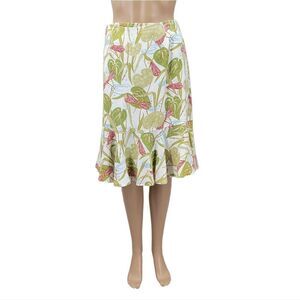 ISDA & Co Linen Midi Wrap Skirt Ruffle Flounce Hem Dragonfly Lily Pad Print